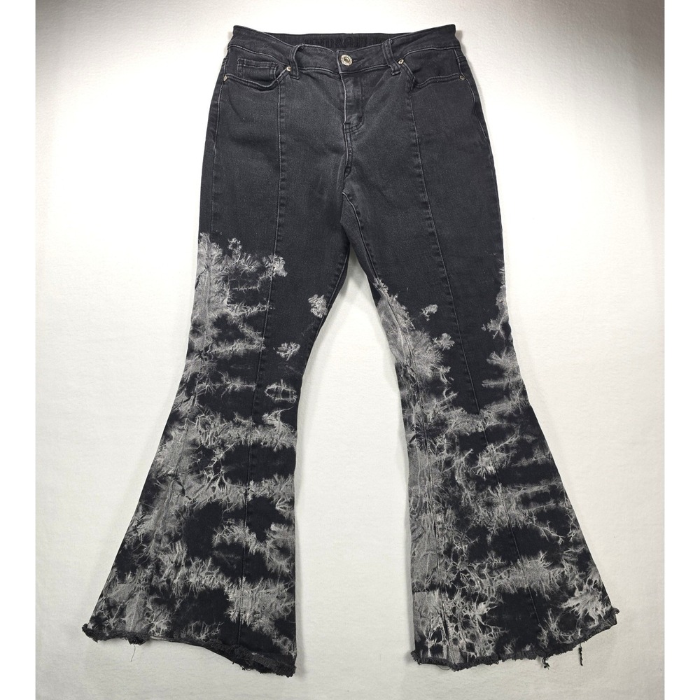 Hydraulic Murray Flare Jeans‎ Womens 6 Black High Rise Tie Dye Y2K Frayed Hem